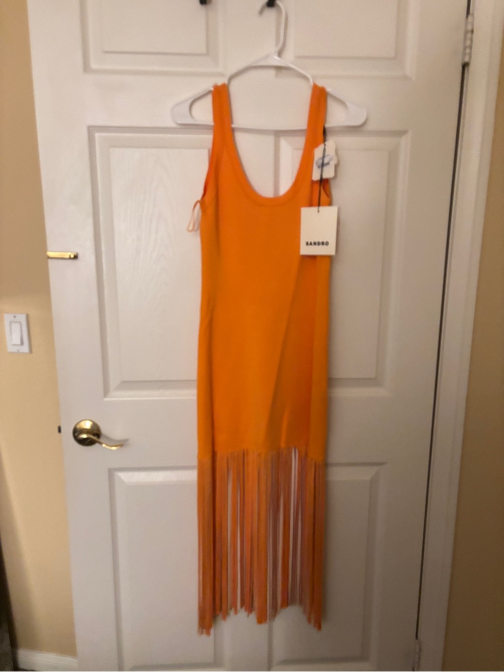 Sandro Bright Orange Fringe Maxi Tank Dress